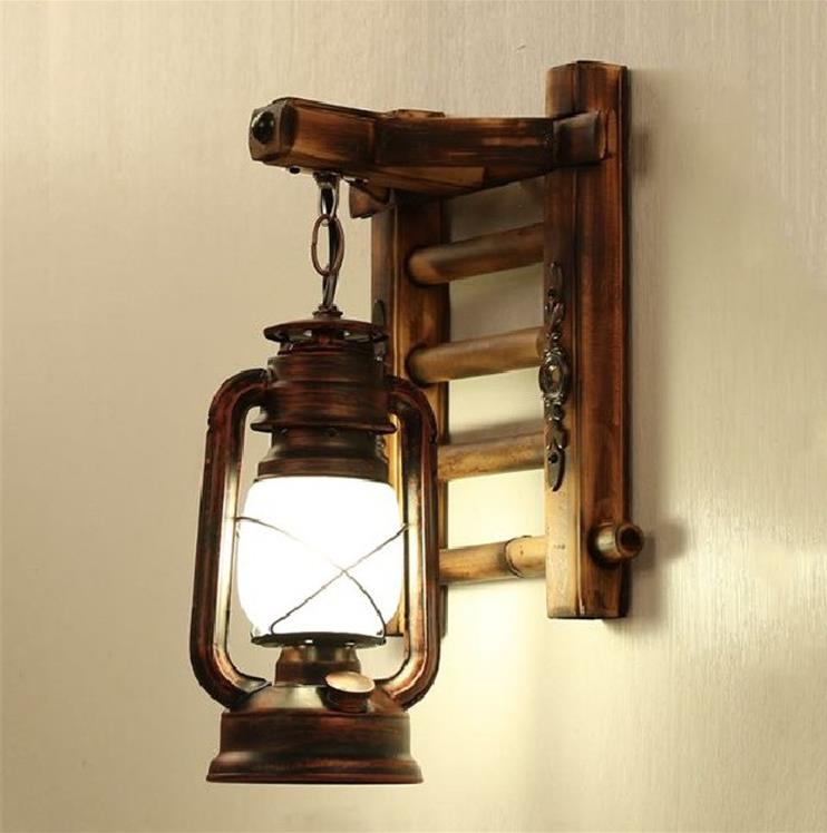 American Country Kerosine Lantern Antique Wall Lamp met houten hangbord